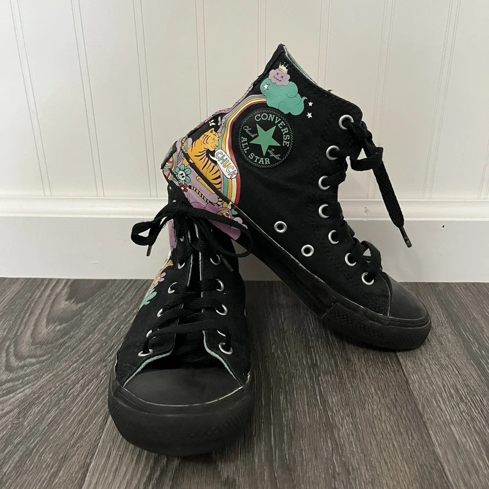 CONVERSE Chuck Taylor Black Notebook Graffiti Hi Top Kids Sz 3 AllStar Sneakers